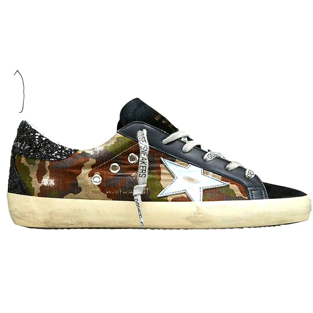 Golden Goose Camouflage and Black Sneakers
